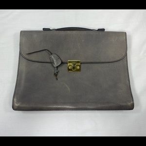 Vintage Bottega Veneta Italy Grey Black Leather Briefcase Bag Case w/ Lock & Key
